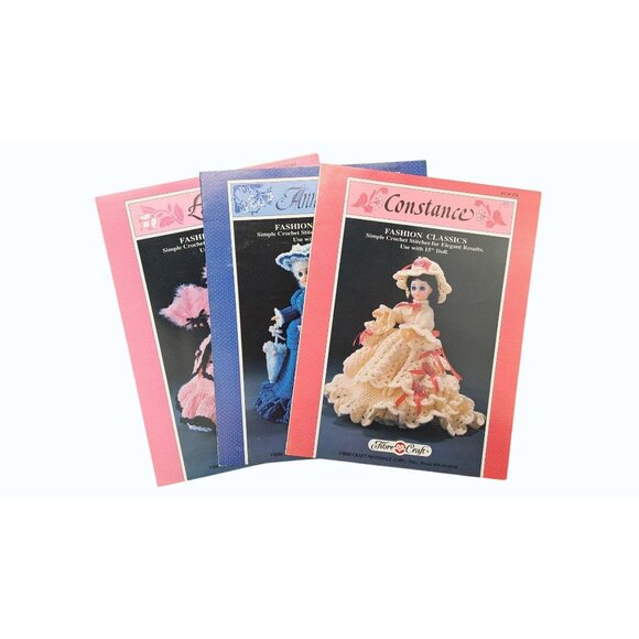 Vintage Fiber Craft Crochet Pattern Booklets Lilly Annabelle Constance Lot of 3 - Picture 1 of 4